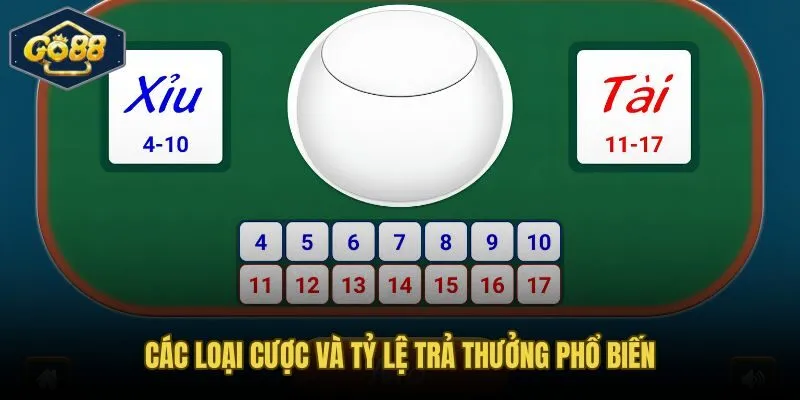 Bảng kèo cược tài xỉu Go88 và tỷ lệ trả thưởng từng cửa